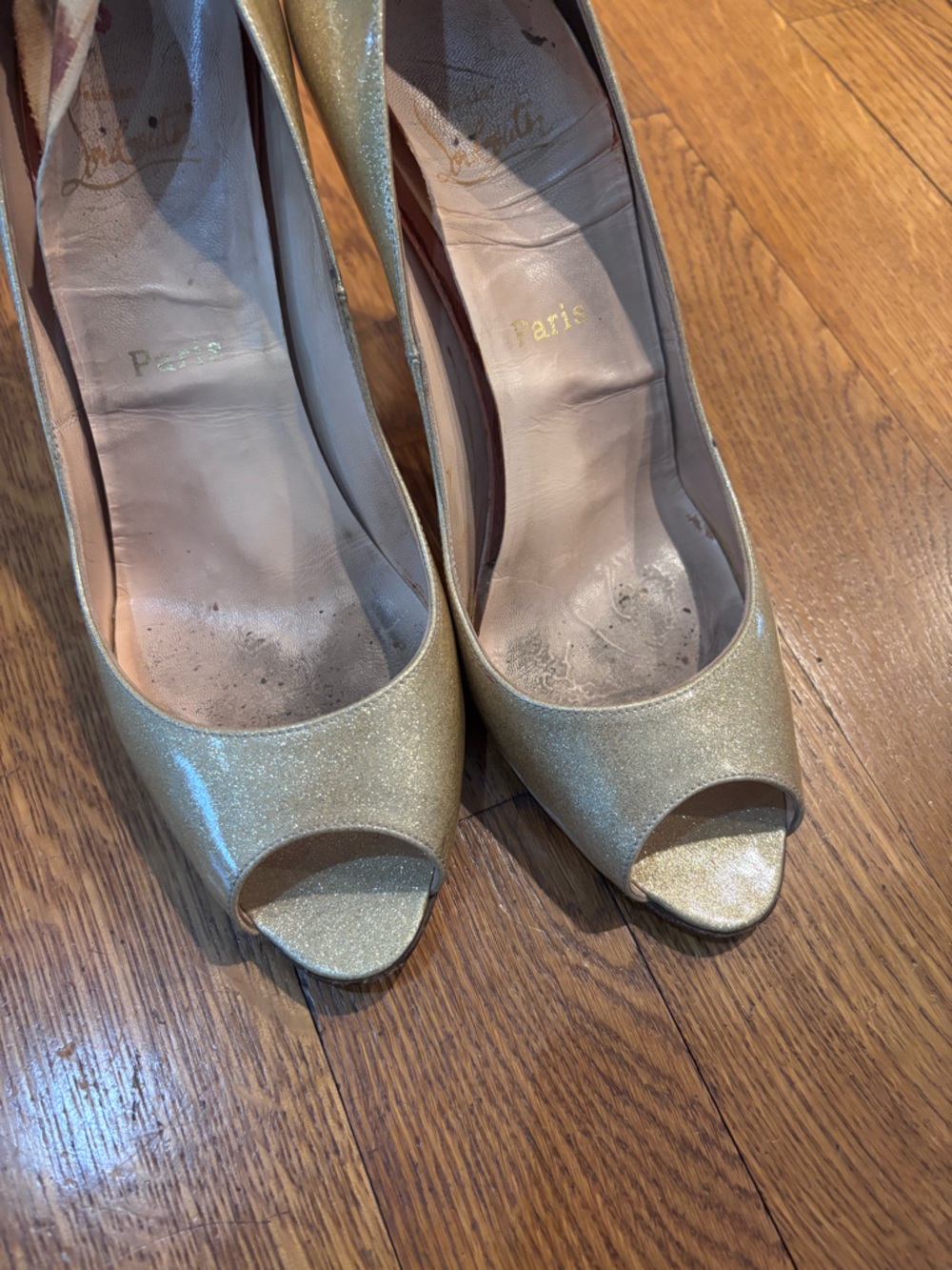 CHRISTIAN LOUBOUTIN Gold glitter Peep-Toe Women's Dress Pumps size 42